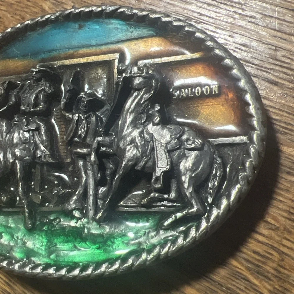 Vintage 1983 Cowboys Belt Buckle Bergamot Brass Works J-146   Horse Made In USA